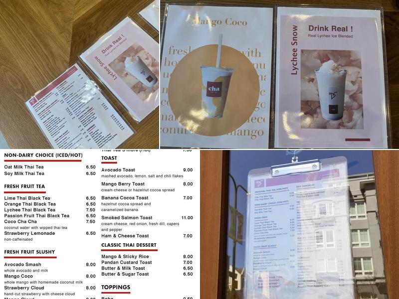 Cha Thai Tea Menu