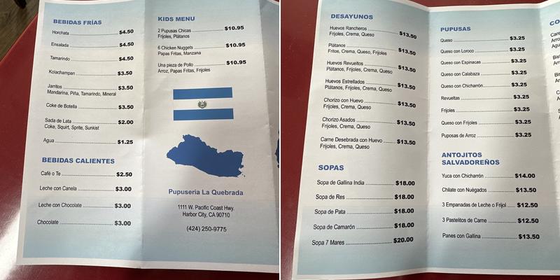 Pupuseria La Quebrada Menu