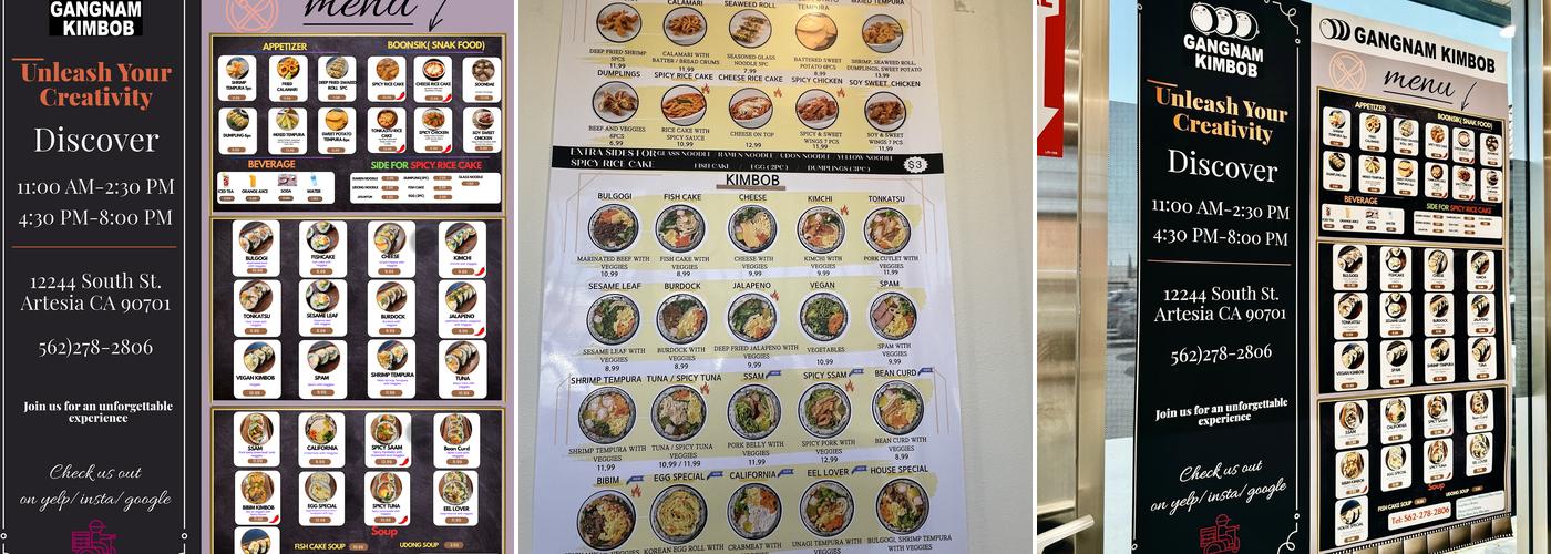 Gangnam Kimbob Menu