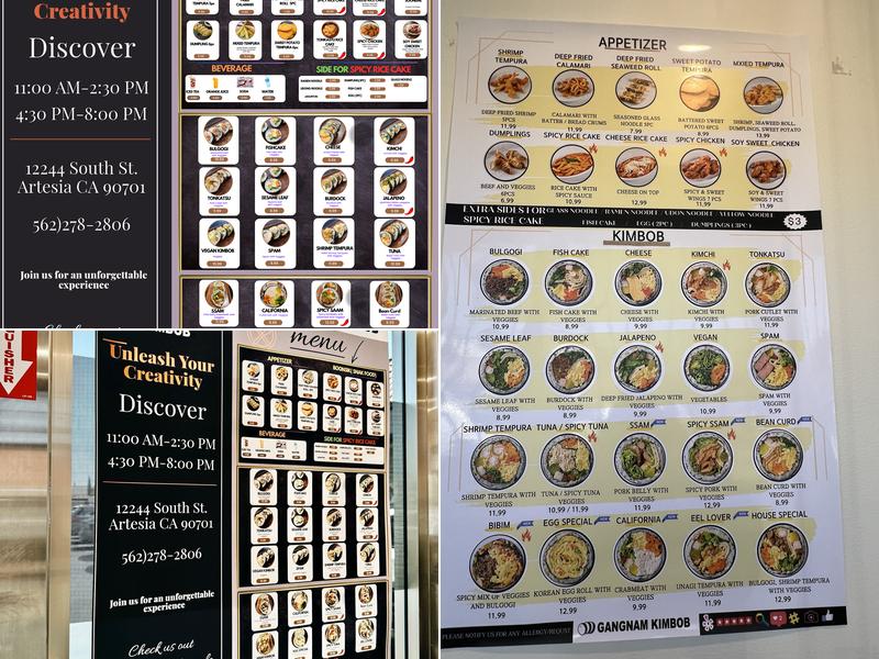 Gangnam Kimbob Menu