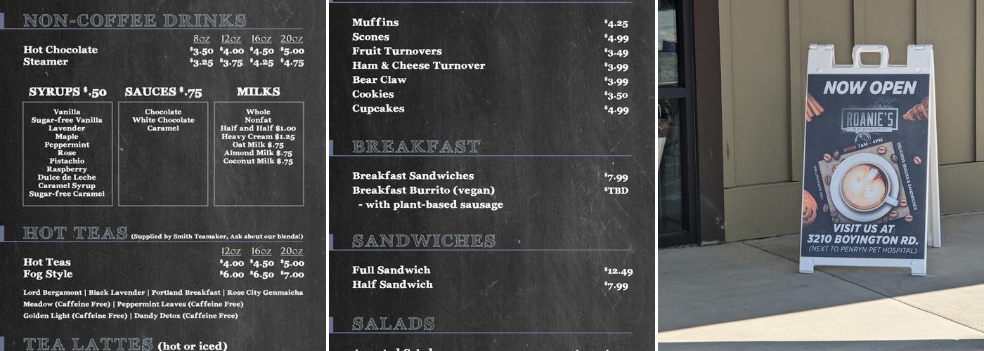 Roanie's Blue Roan Coffee Menu