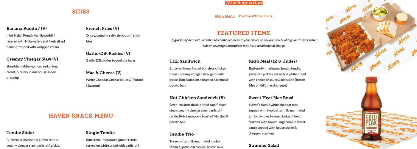 Haven Hot Chicken Menu
