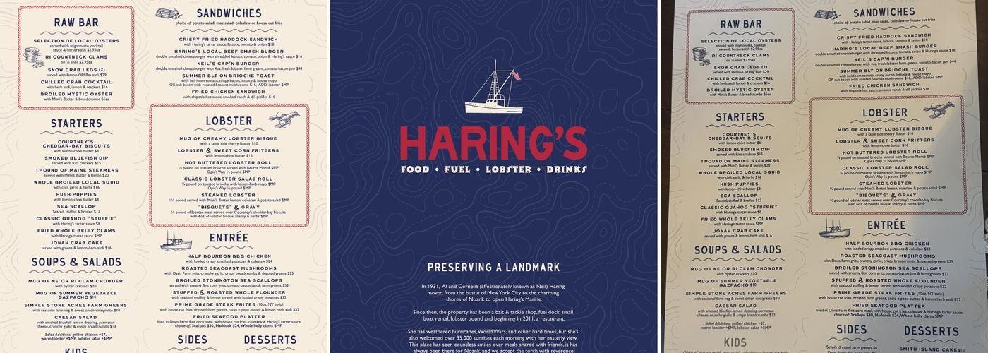 Haring's Noank (Former Location of Ford's Lobster), Noank Menu
