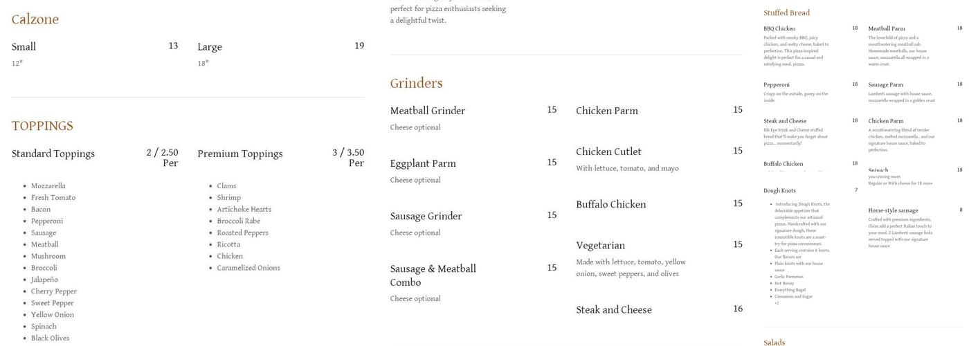 Bartone's Apizza Menu