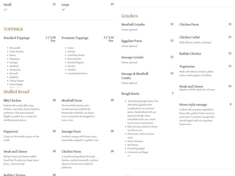 Bartone's Apizza Menu