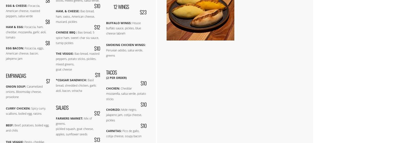 MASA Menu