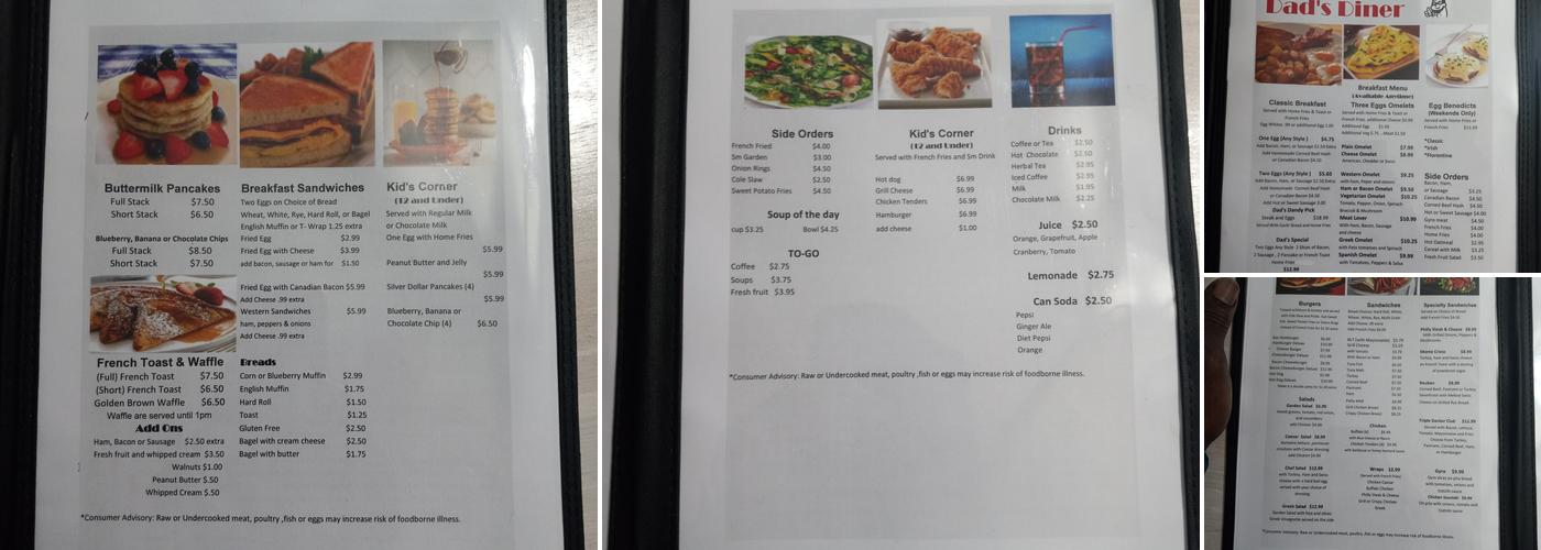 Dads Diner Menu