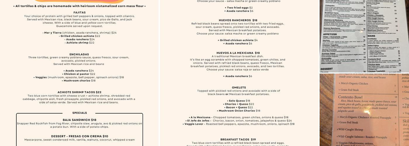 Contento Cafe Menu