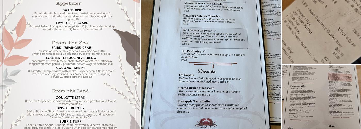 Alaska Chopped and Chowdered Menu