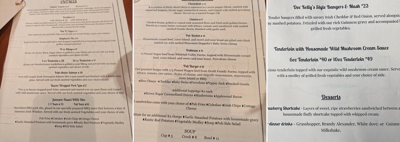 Doc Kelly's Public House Menu