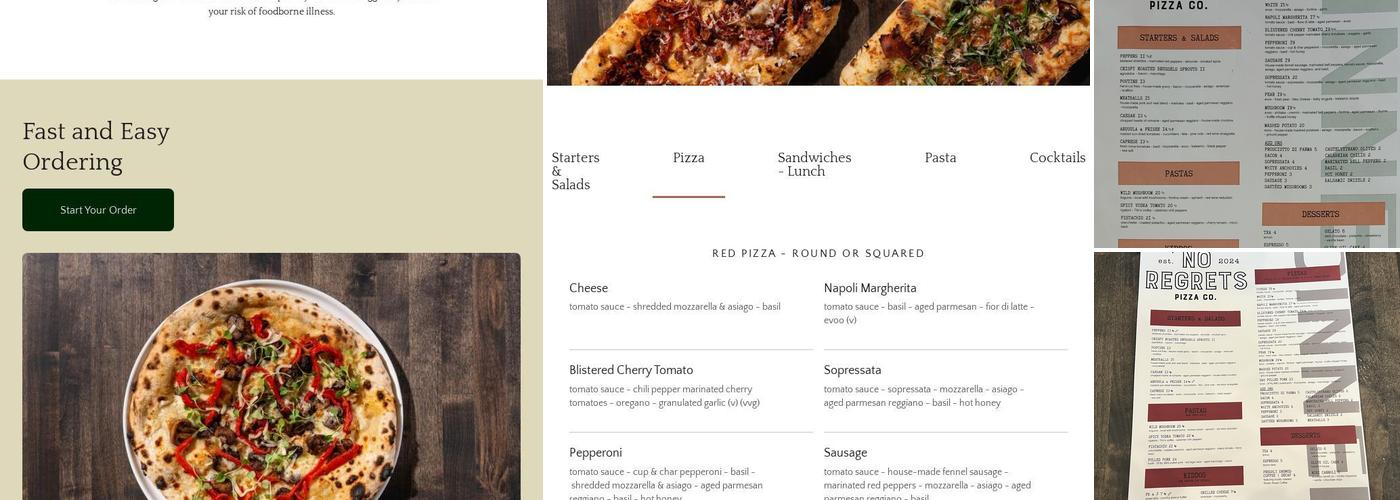 No Regrets Pizza Co. Menu