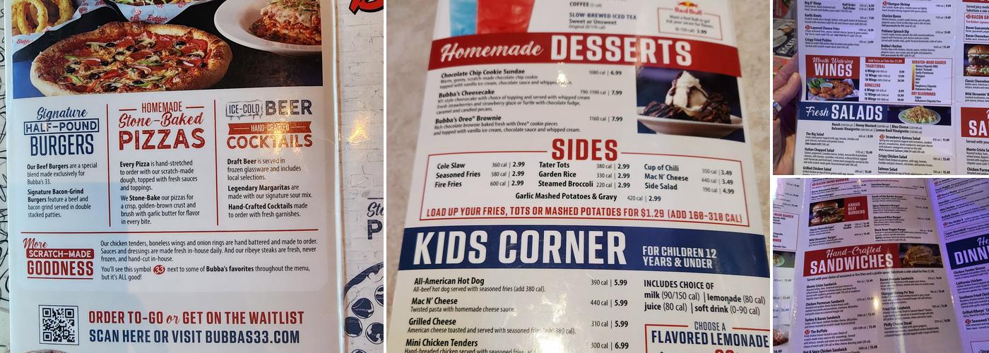 Bubba's 33 Menu