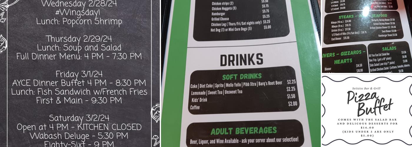Seitzies bar and grill Menu