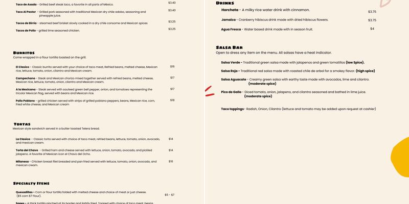 Tacos El Michoacano Menu