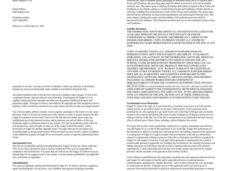 Cuppa Yo Frozen Yogurt La Pine Menu