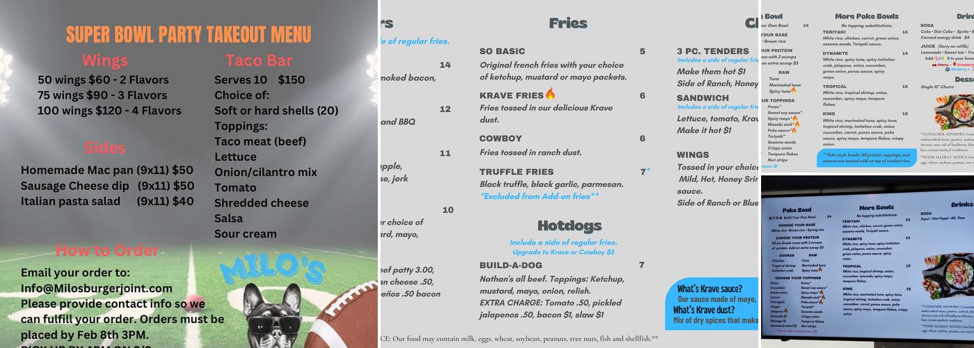 Milo's Burger Joint Menu