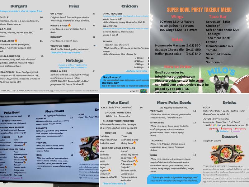 Milo's Burger Joint Menu