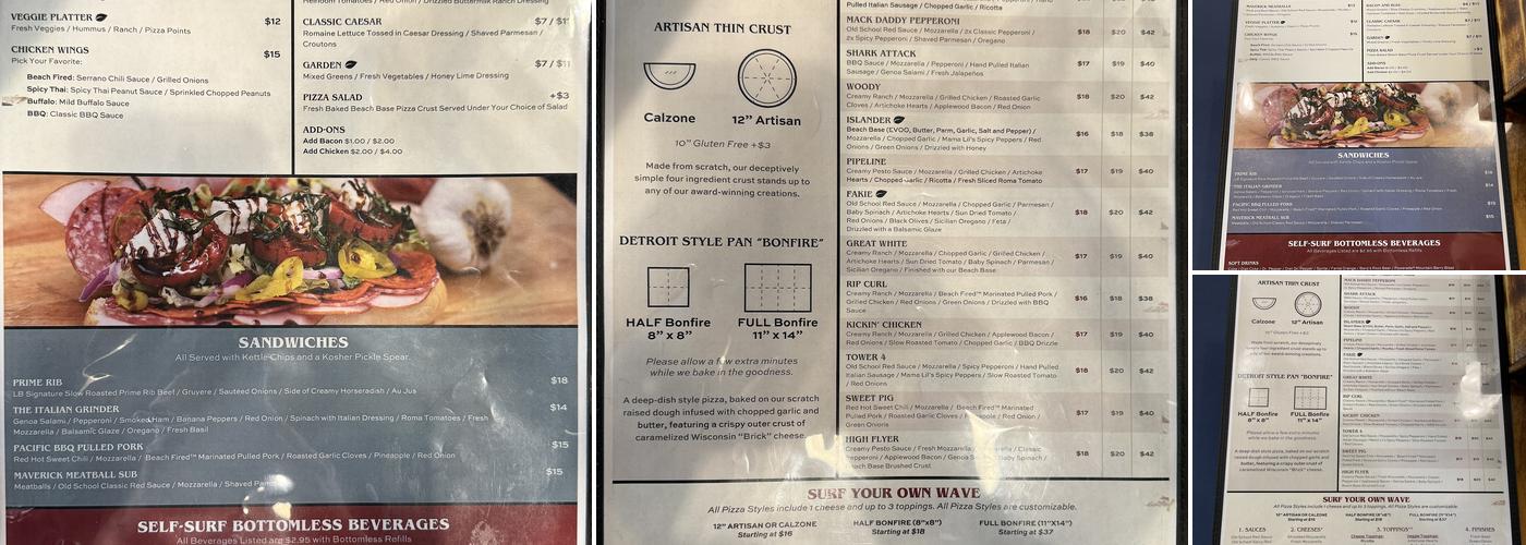 Longboards Beach Fired Pizza and Big Wave Yogurt Menu