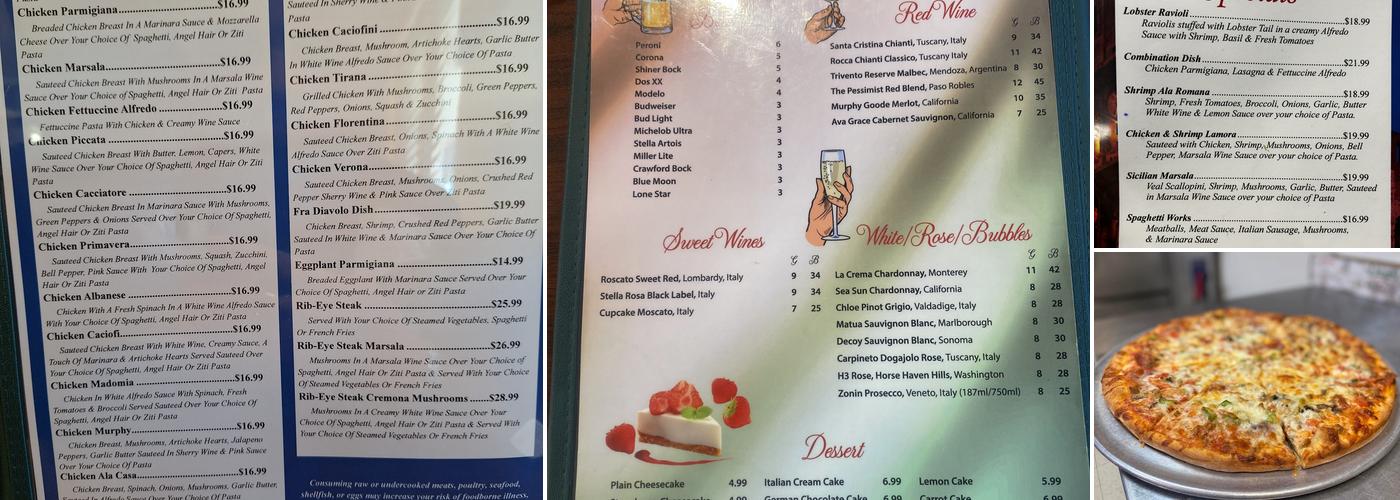 Joe's Italian Menu