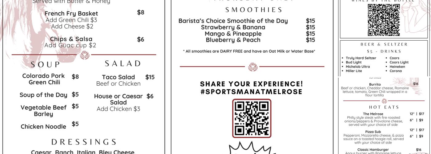 The Sportsman at Melrose Menu