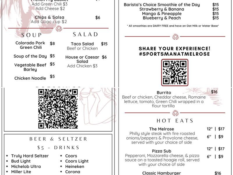 The Sportsman at Melrose Menu