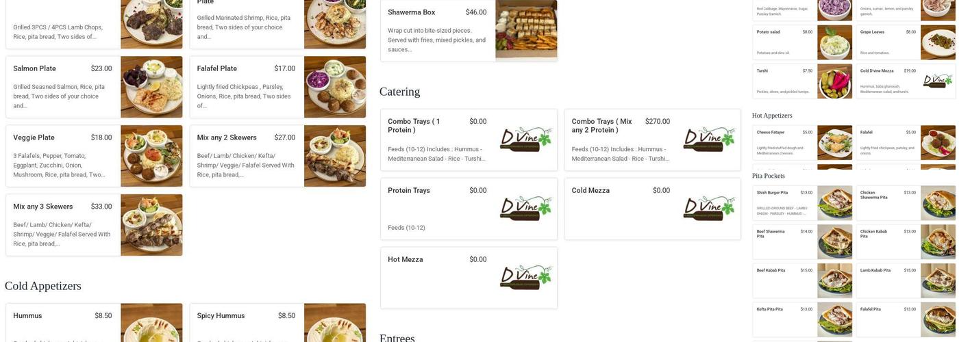 Dvine Mediterranean Experience Menu