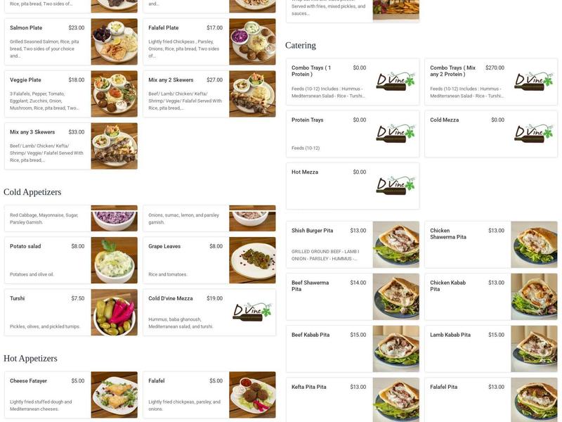Dvine Mediterranean Experience Menu