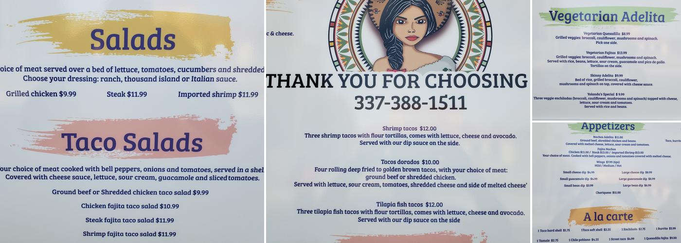 Adelita Mexican Restaurant Menu