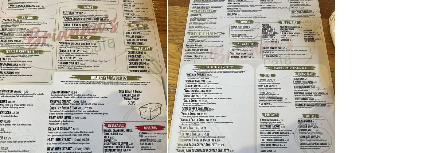 Brianna's Cafe Menu