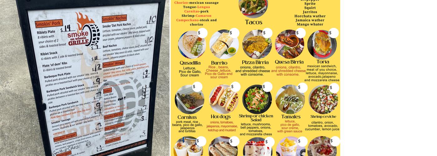 El coyote food truck Menu
