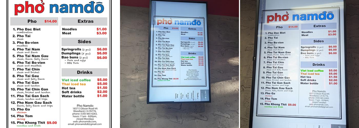 Pho Namdo Menu