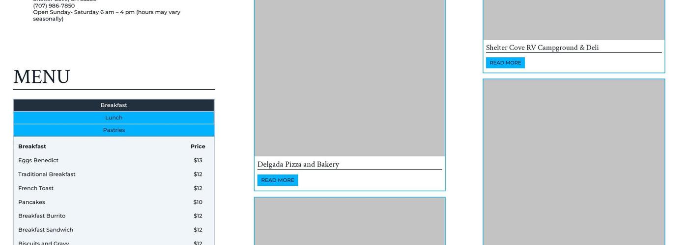 Black Sands Bistro Menu