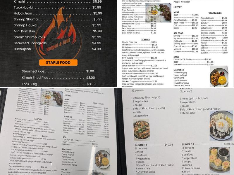 CM hotpot and grill Menu