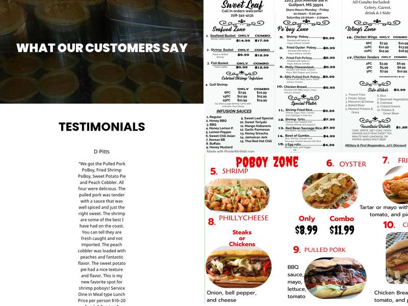 Sweet Leaf Seafood Restaurant and Catering Menu