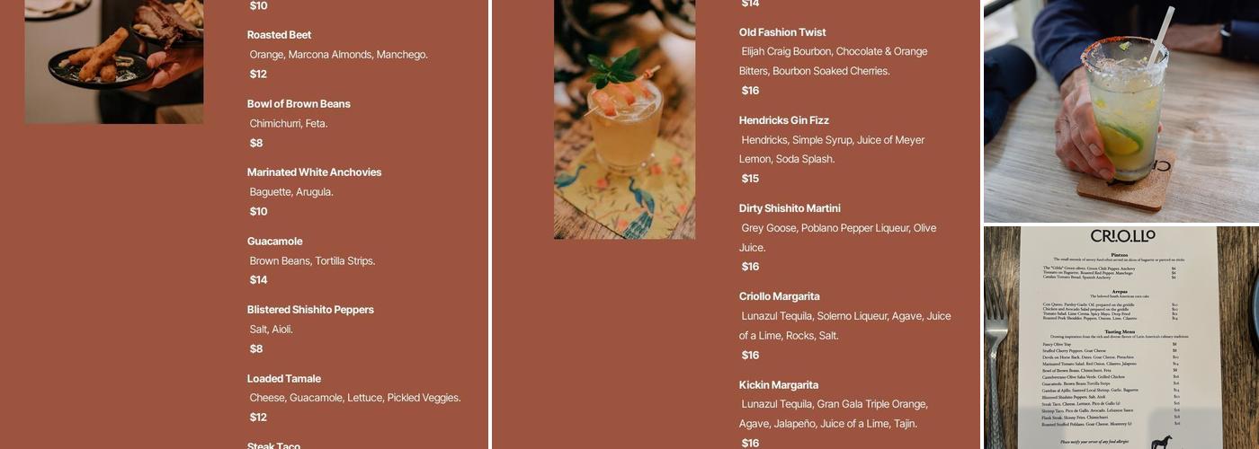 Criollo Menu