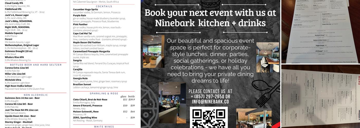 Ninebark Kitchen + Drinks Menu