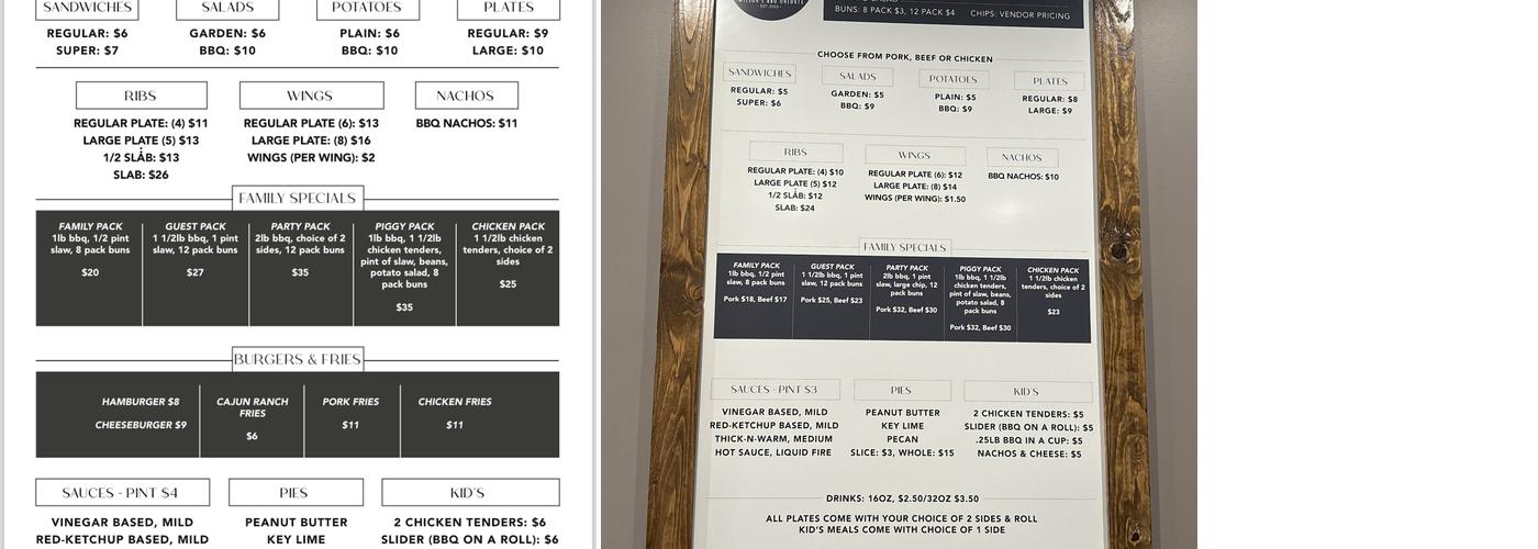 Wilson’s BBQ, Oneonta Menu
