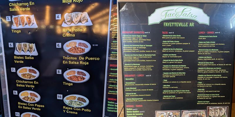 Tacos Salsa Menu