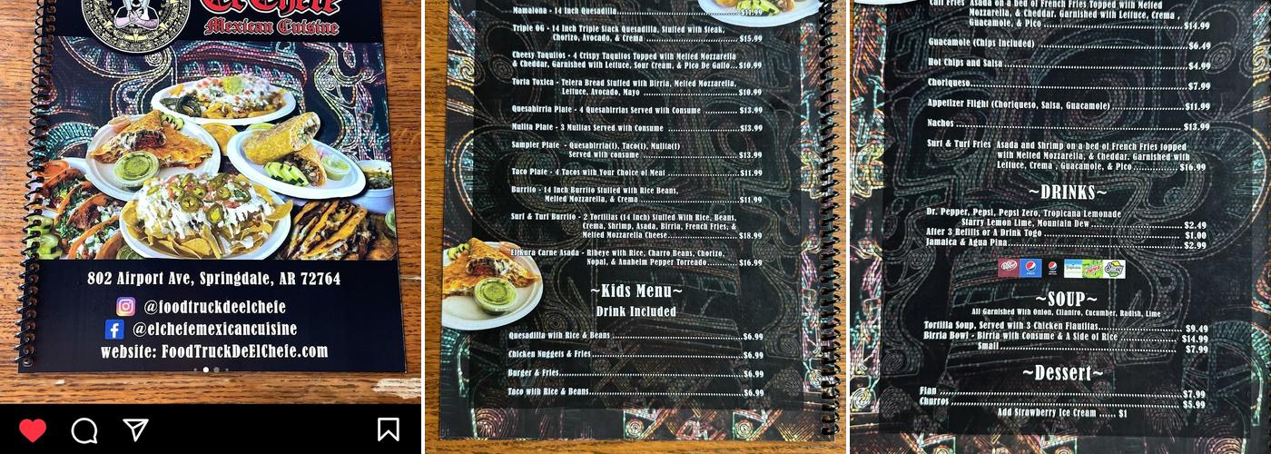 El Chefe Mexican Cuisine Menu