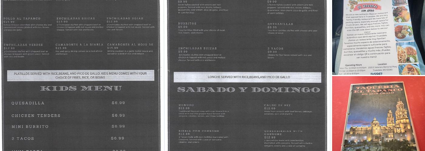 Taquería el Tapanco de Don Chilo Menu