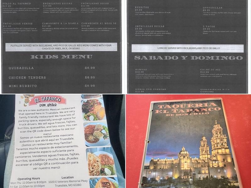 Taquería el Tapanco de Don Chilo Menu