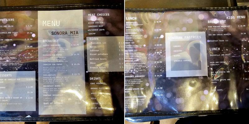 Sonoramia Restaurante Menu