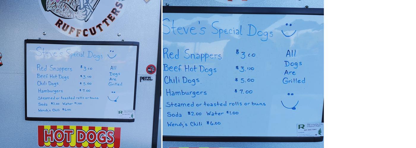 Steve's Hot Dog Cart Menu