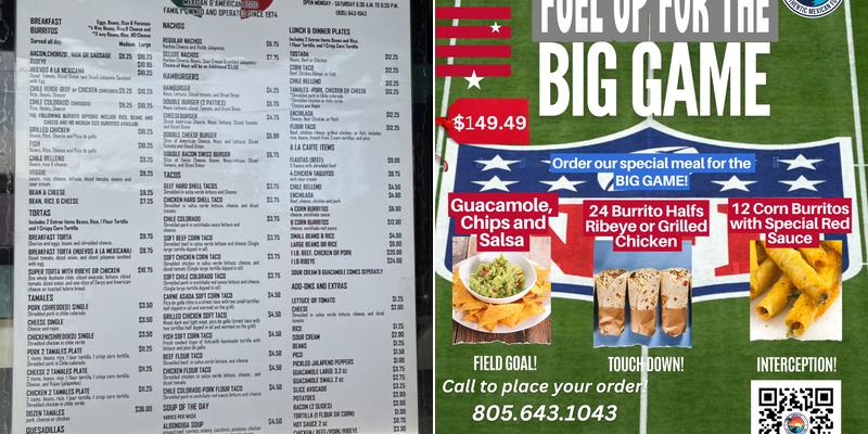 Original Corrales Menu