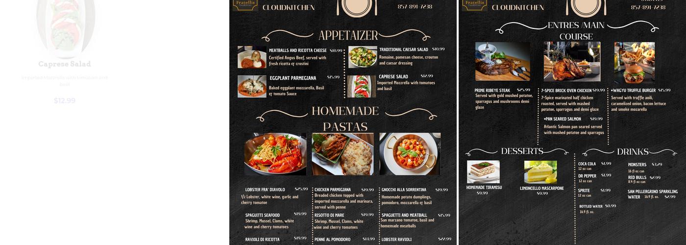 Fratellis Cloudkitchen Menu