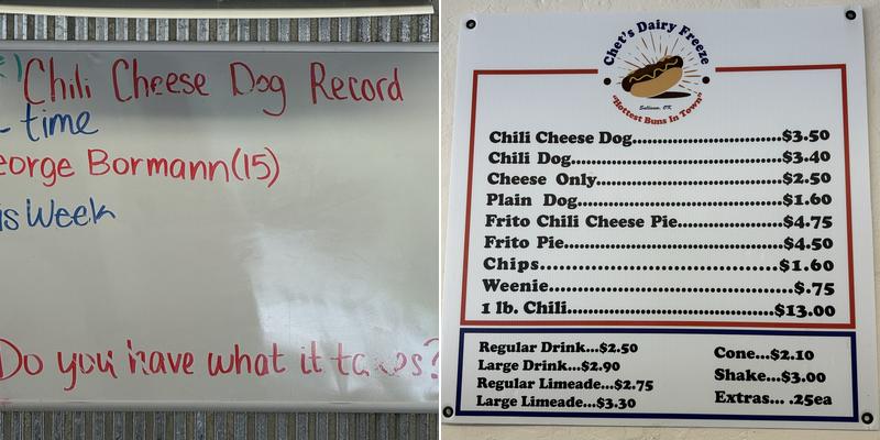 Chet’s Dairy Freeze Sallisaw, Ok Menu