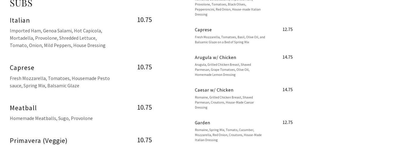 Licavoli’s Cucina Menu