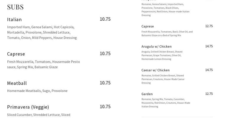 Licavoli’s Cucina Menu