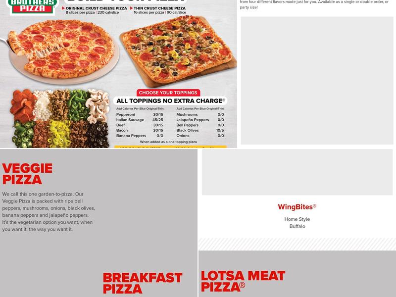 Hunt Brothers Pizza Menu