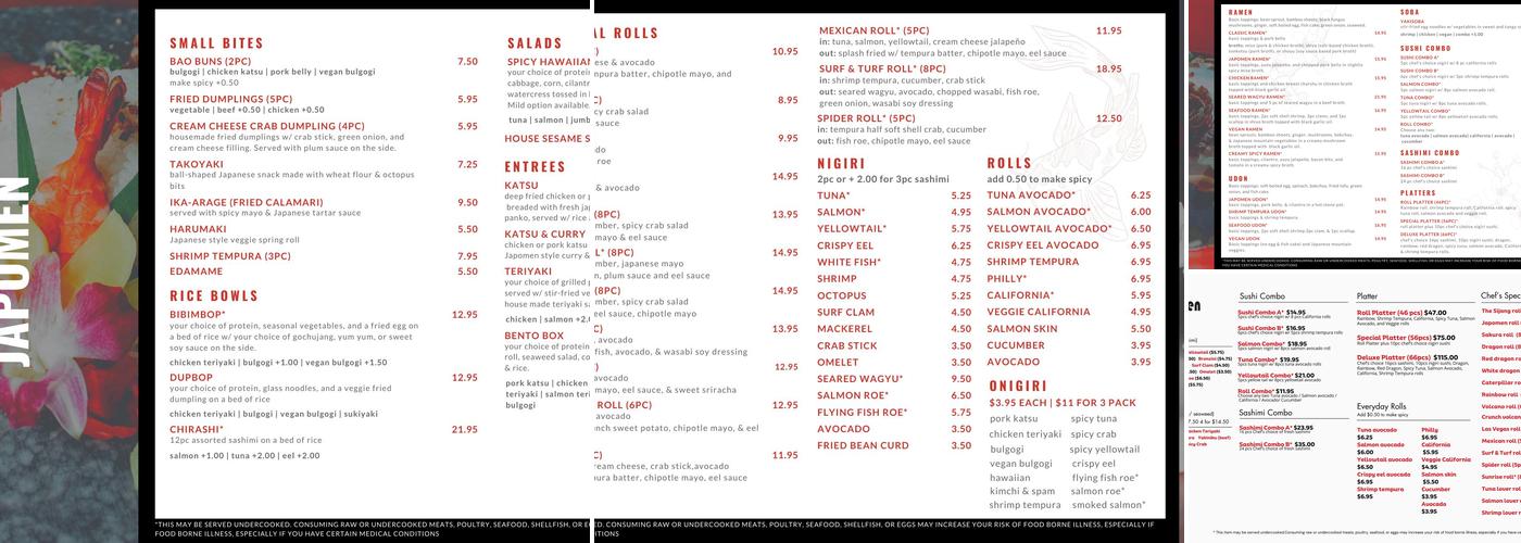 Japomen Vienna Menu